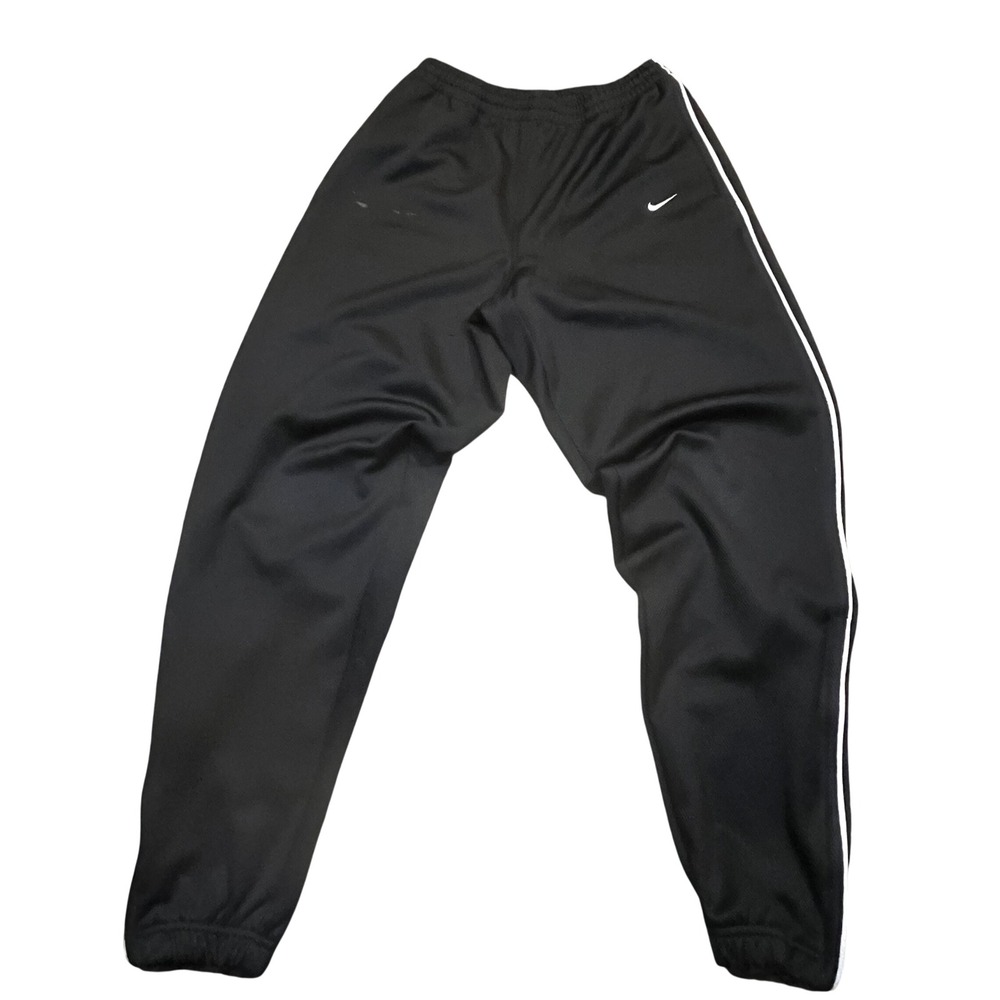 Nike Team Mens Black White Stripe Track Pants Joggers Size Medium Zipped Ankle